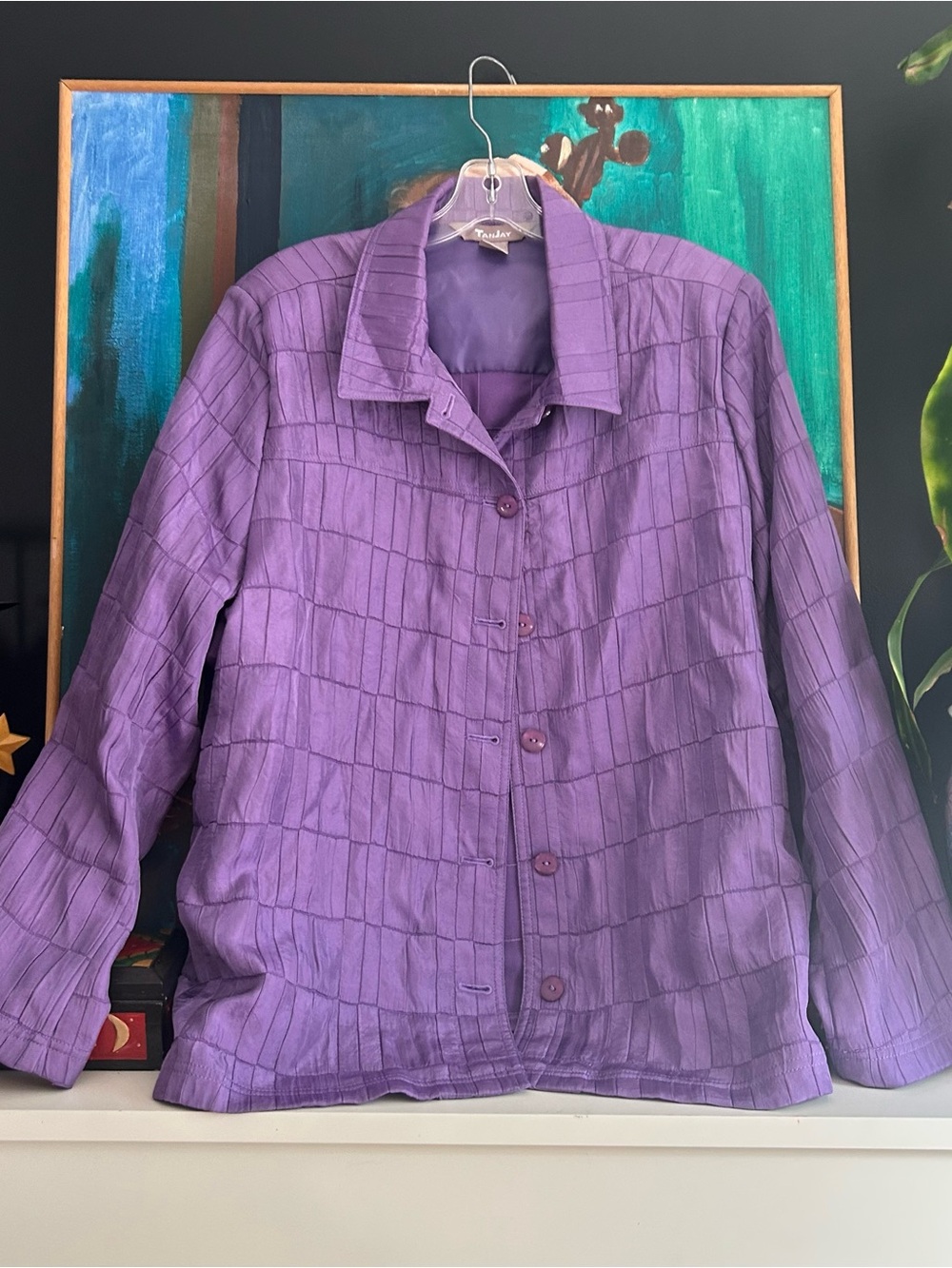 TanJay Purple Textured Button Front Jacket Blazer Size 18 Plus Vintage